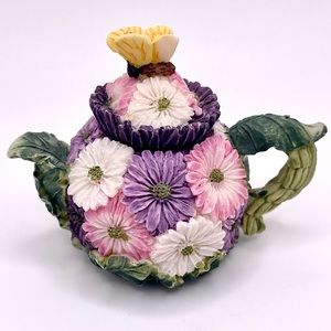 Miniature Pink and Purple Daisy Teapot Collectible ~ Dollhouse ~ Fairy Garden